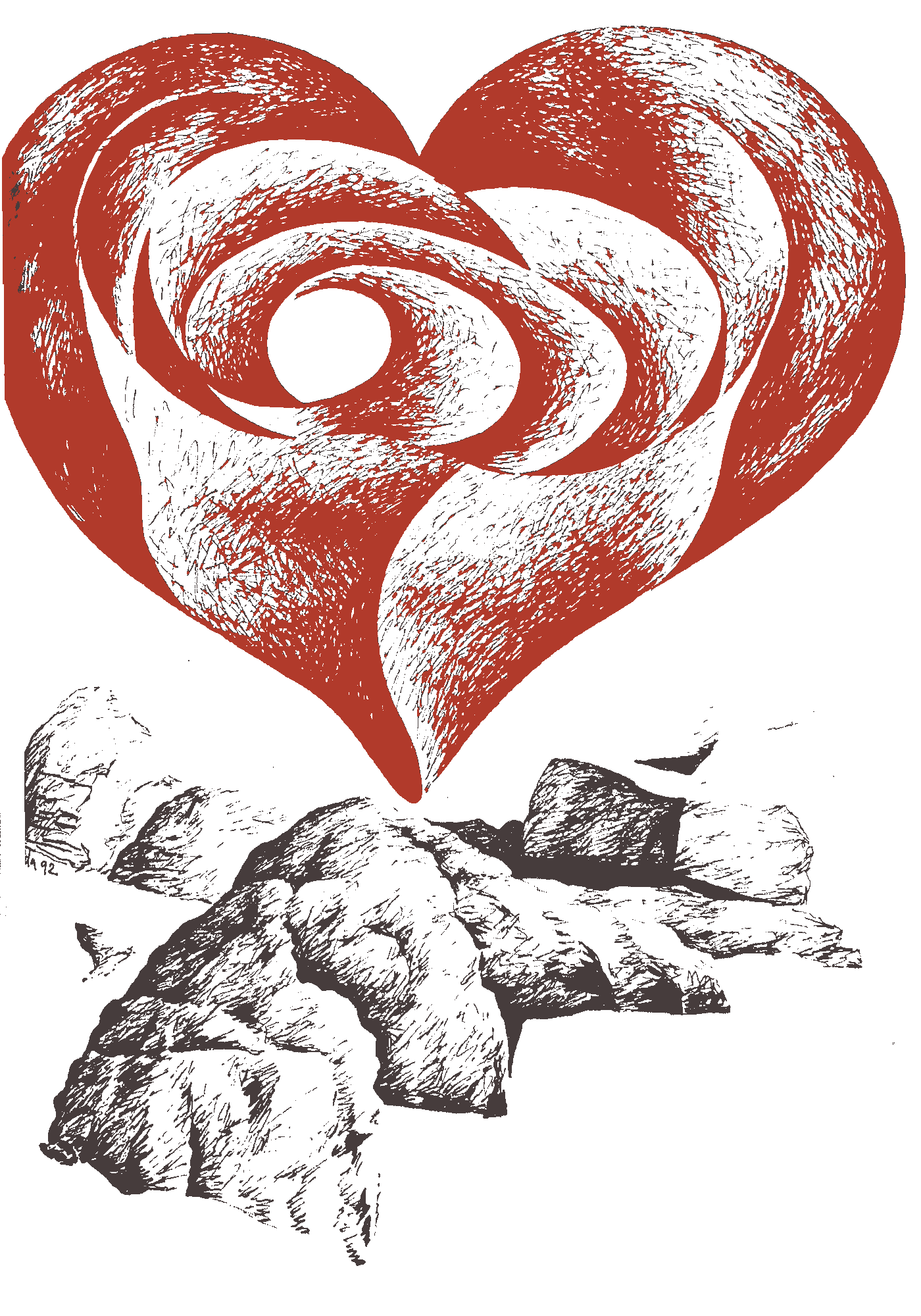 La rosa afirma el corazón sobre la roca